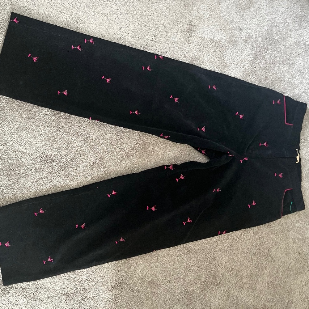 Kate Hill Casual Pants. Sz 10. Black Corduroy with Martini